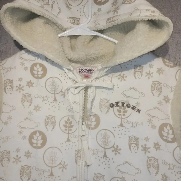 Oxygen Activewear Women's White  Sleeveless Plush Trim Hoodie Size Large - Picture 2 of 13